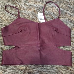 Maroon patent leather crop top