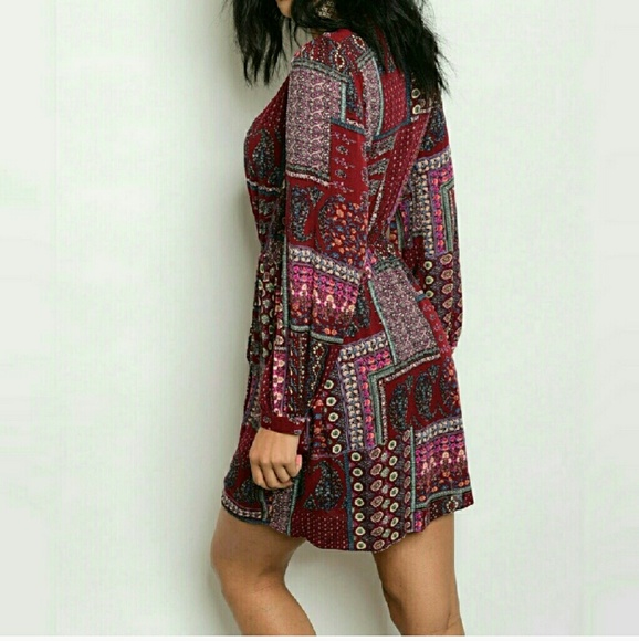 NEW MINI WRAP DRESS, WINE - Picture 2 of 2