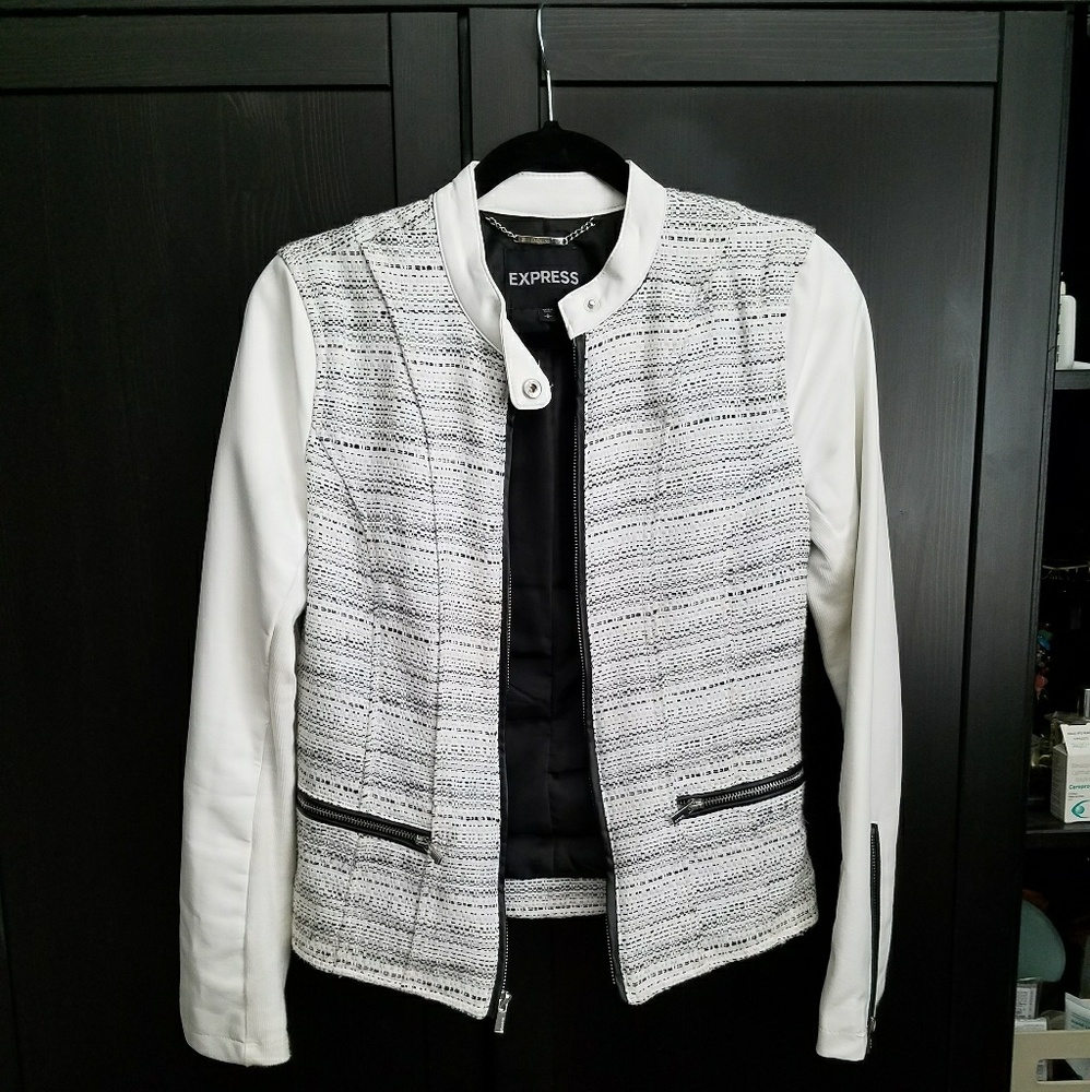 Express tweed and faux leather jacket