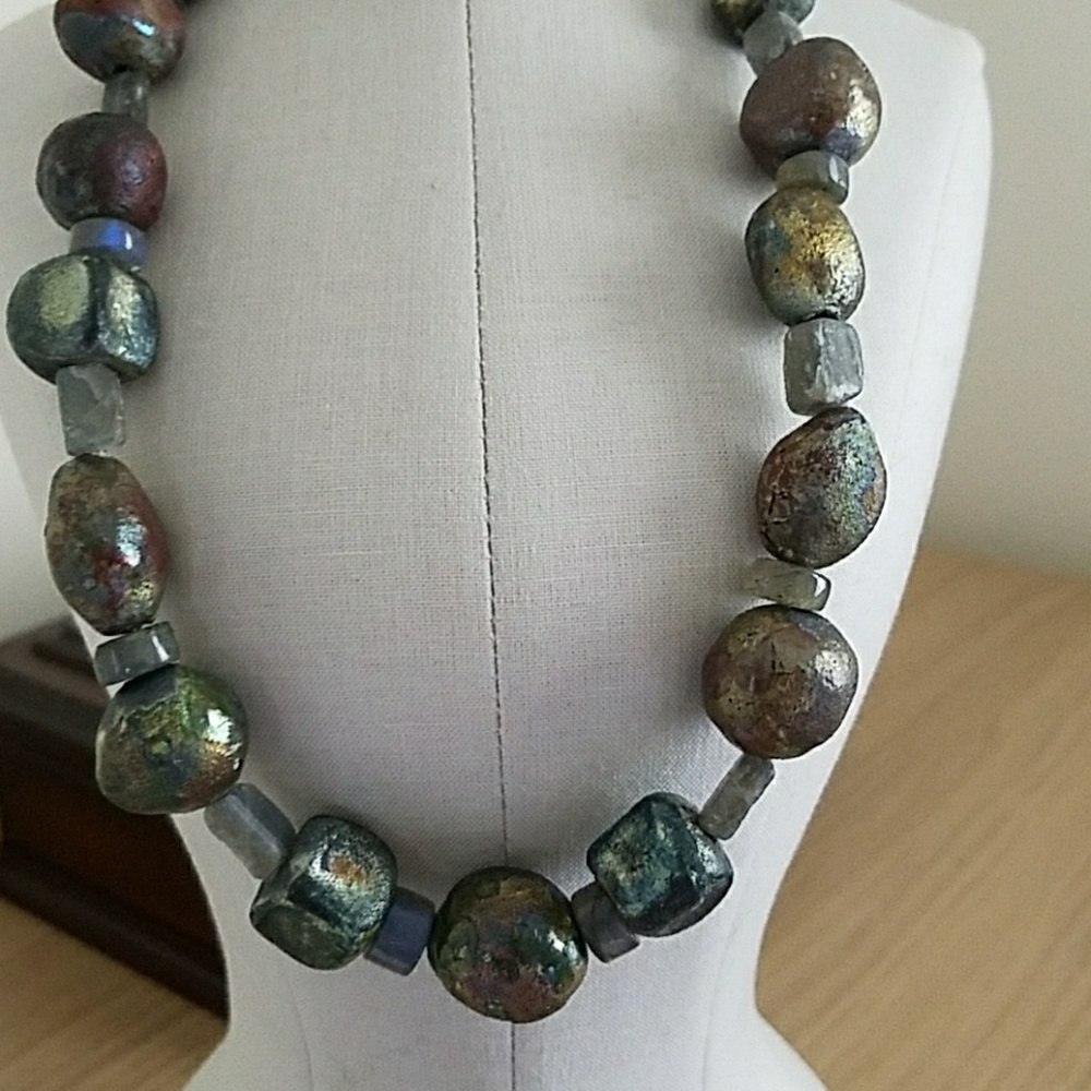HANDMADE • Raku beaded necklace