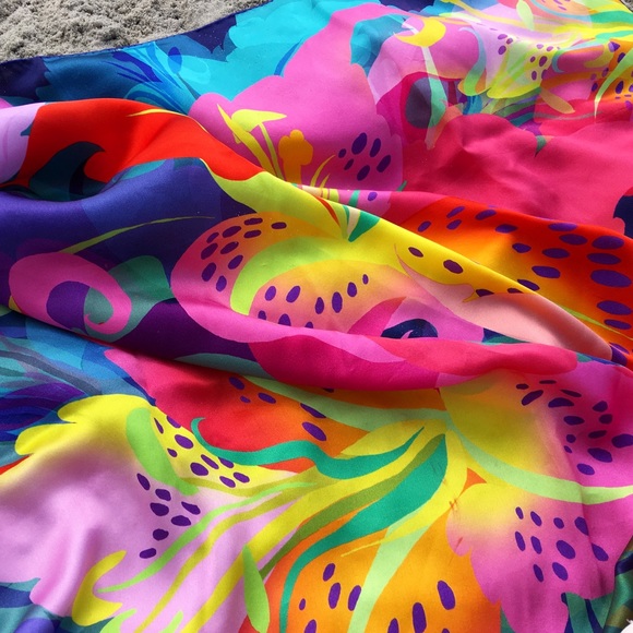 100% silk square scarf pink purple wrap"No Regrets" - tiger lily - Picture 7 of 8