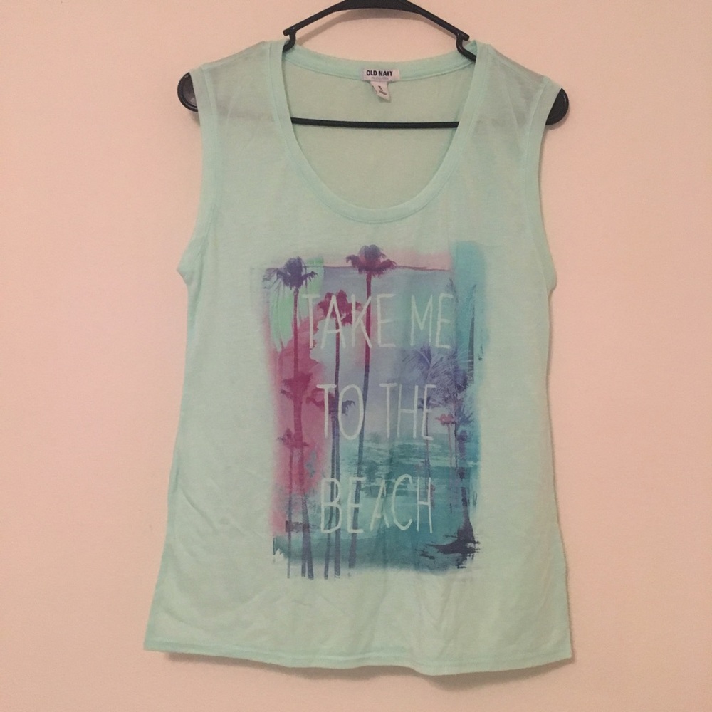 Graphic tank saying "take me to the beach"