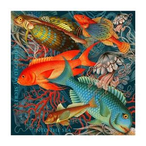 Square 100% silk scarf "Secrets" grey orange