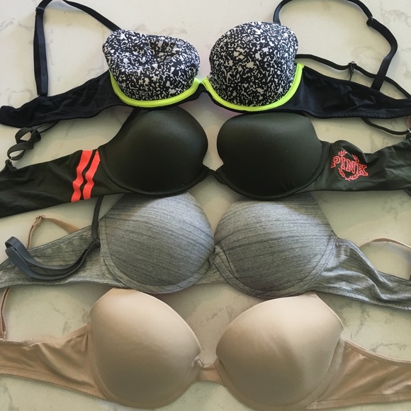 4 Victoria Secret Pink bras 34 B - Picture 1 of 3