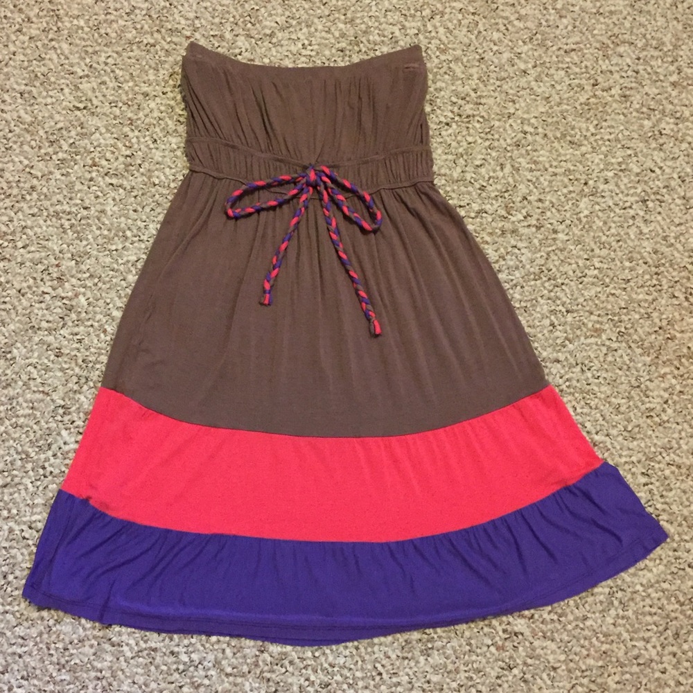 Cute strapless brown, pink, & purple dress