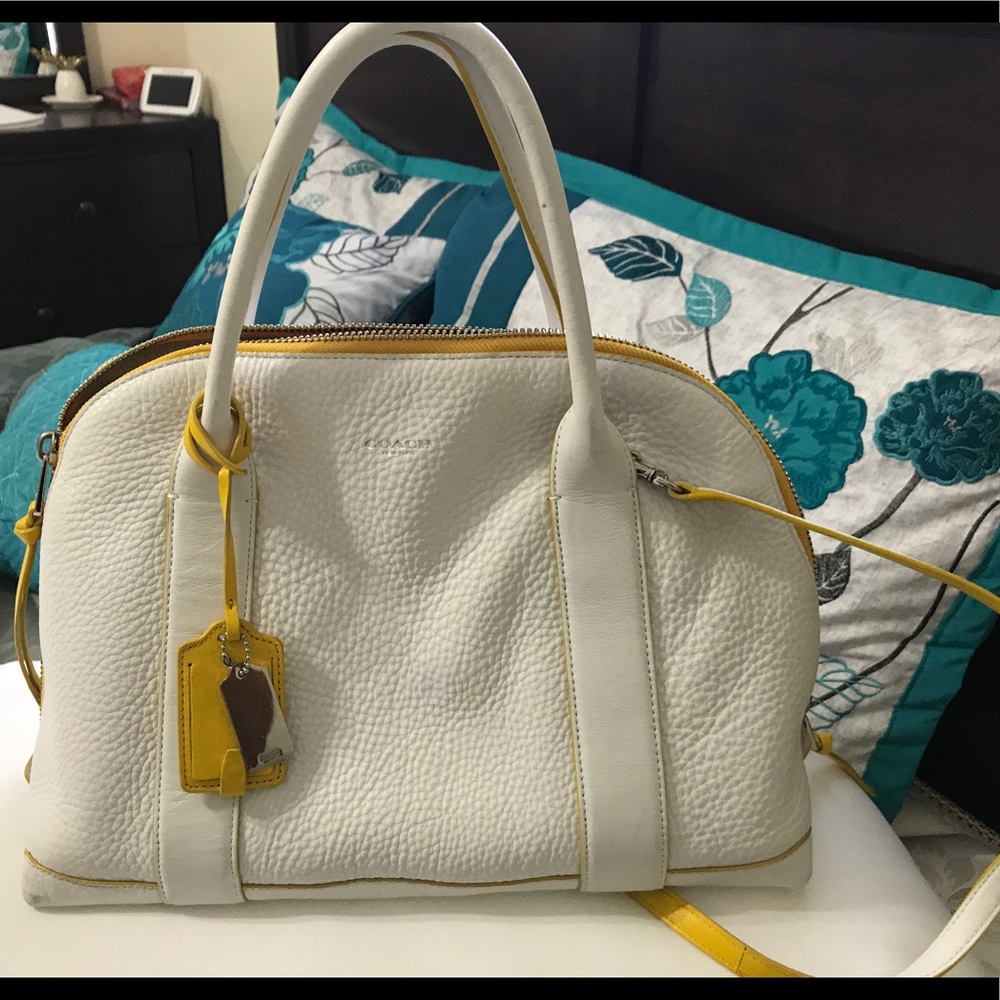 Bleecker Preston Leather Dome White Yellow Satchel
