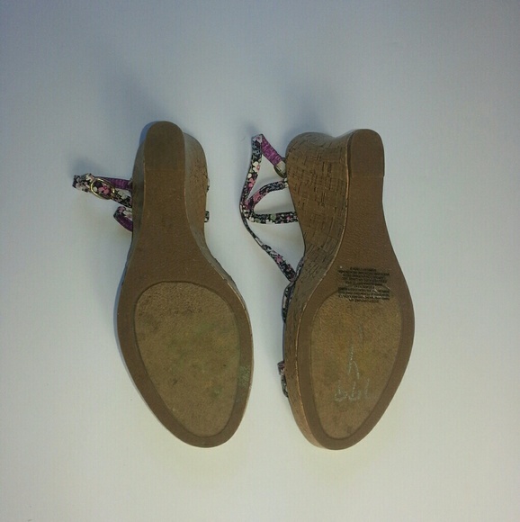 Shoes - Black & Purple Floral Cork Wedge Sandals Shoes - Black & Purple Floral Cork Wedge Sandals