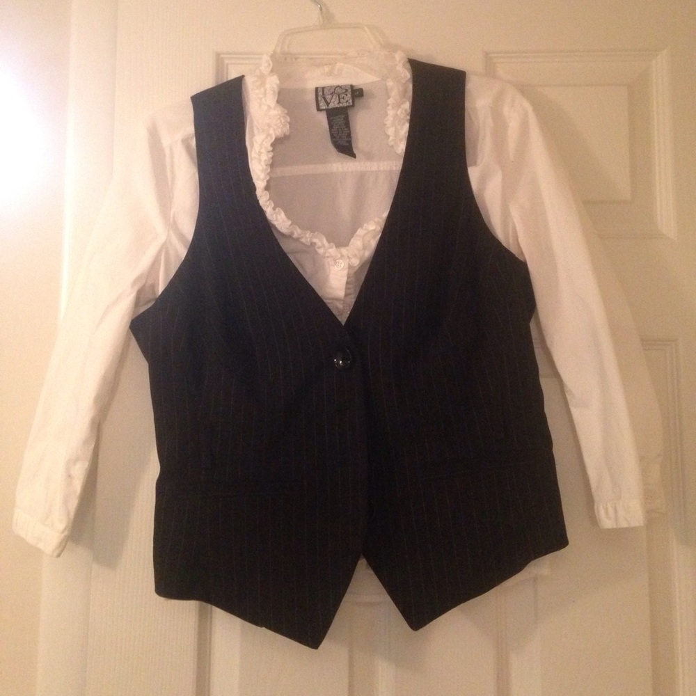 Black pin stripped vest and pencil skirt w/blouse