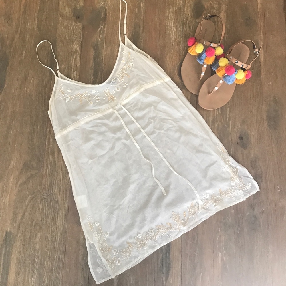 BCBG Maxazria cotton beaded flowy tank.