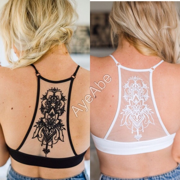 Bralette Bra Strappy Lace Tattoo Back Sexy - Picture 2 of 8