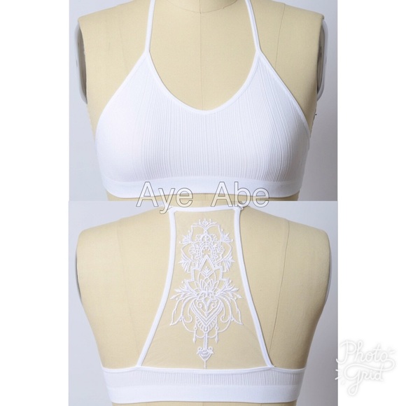 Black Bralette Bra Lace Strappy Tattoo Sheer Sexy - Picture 5 of 8