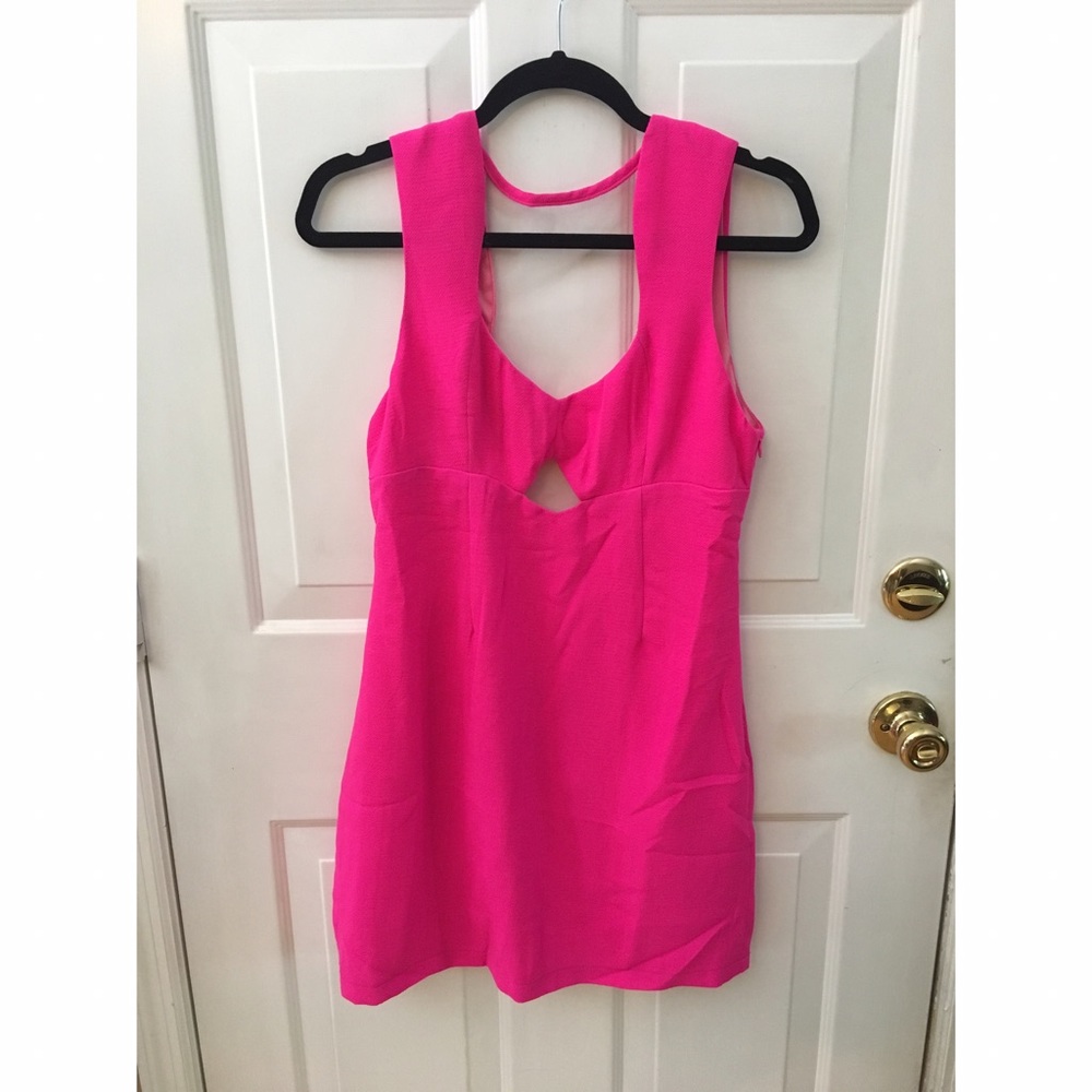 Hot Pink Mesh Cutout Dress