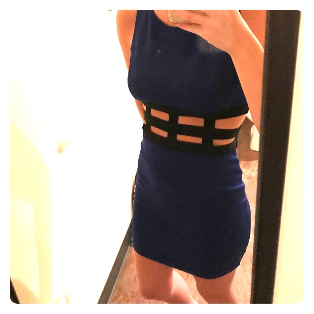 Caged bodice royal blue mini dress