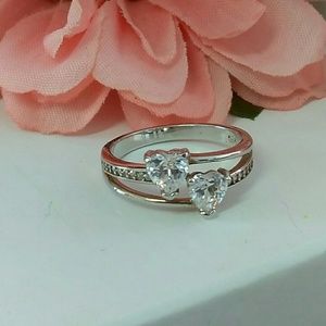 Solid .925 Sterling Silver Double Heart Ring