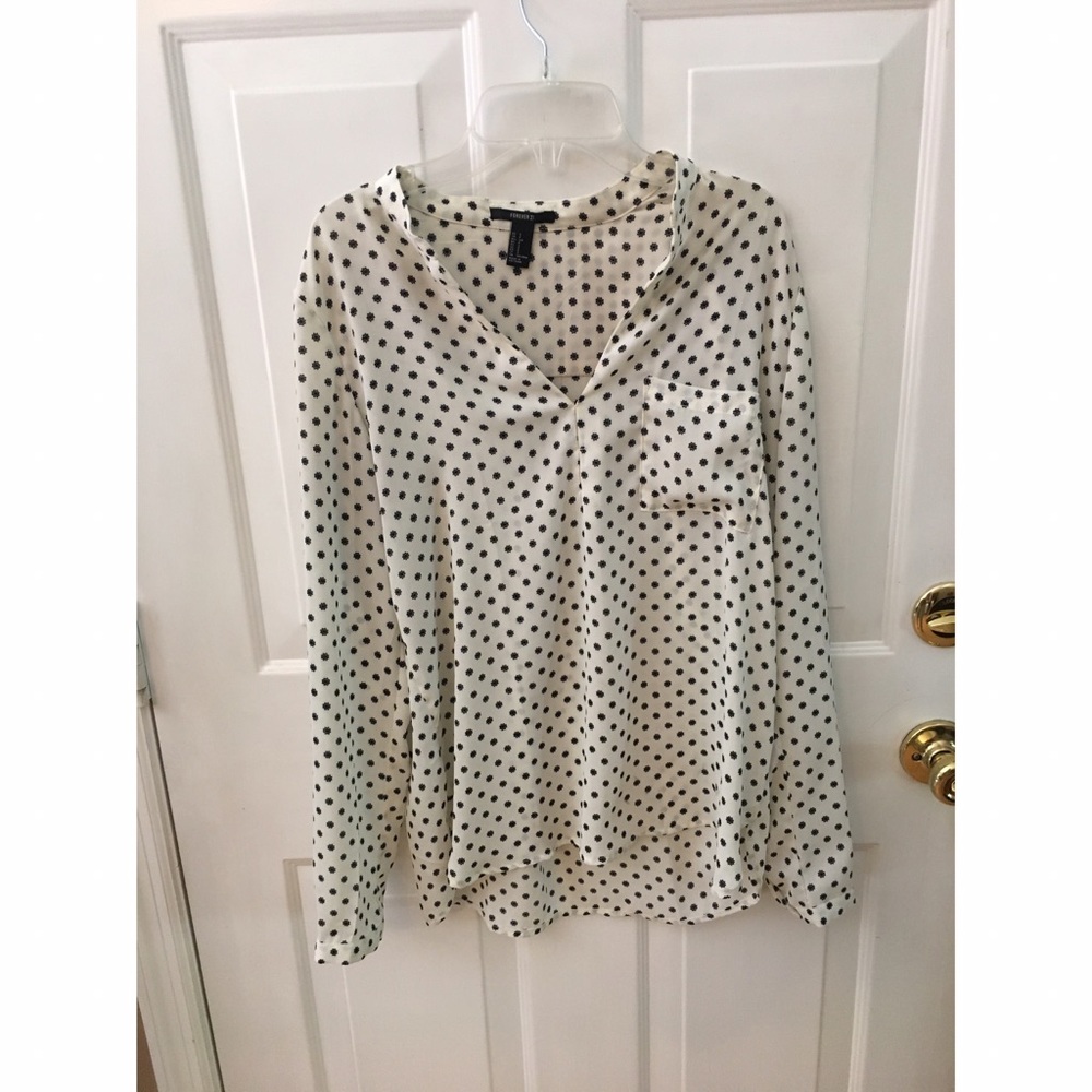 Flower Black and White Polka Dot Blouse