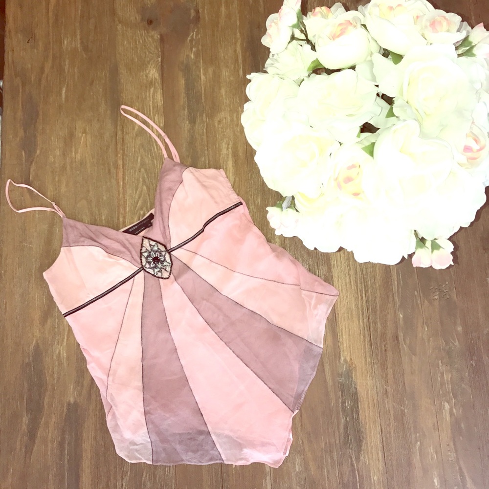 BCBG Maxazria flowy beaded pink tank.