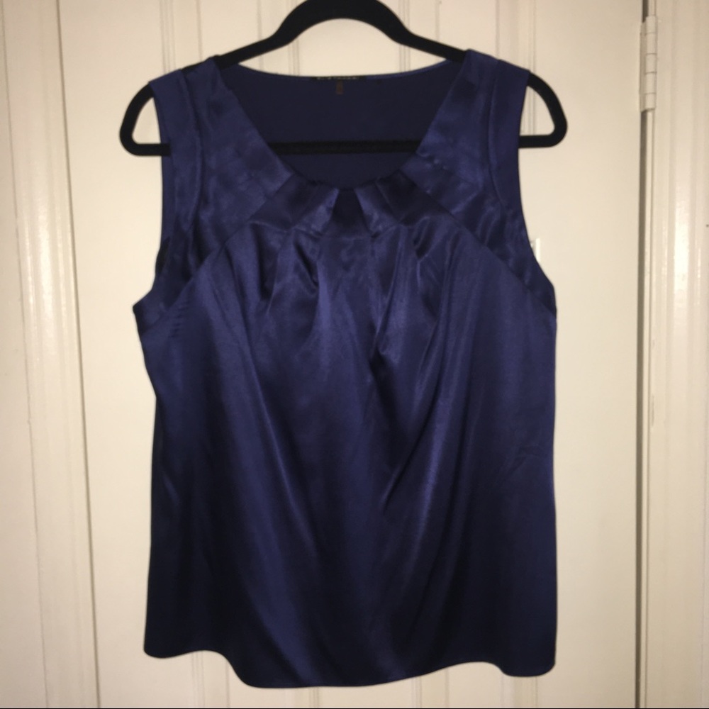 Elie Tahari Satin Navy Sleeveless Blouse Sz Large