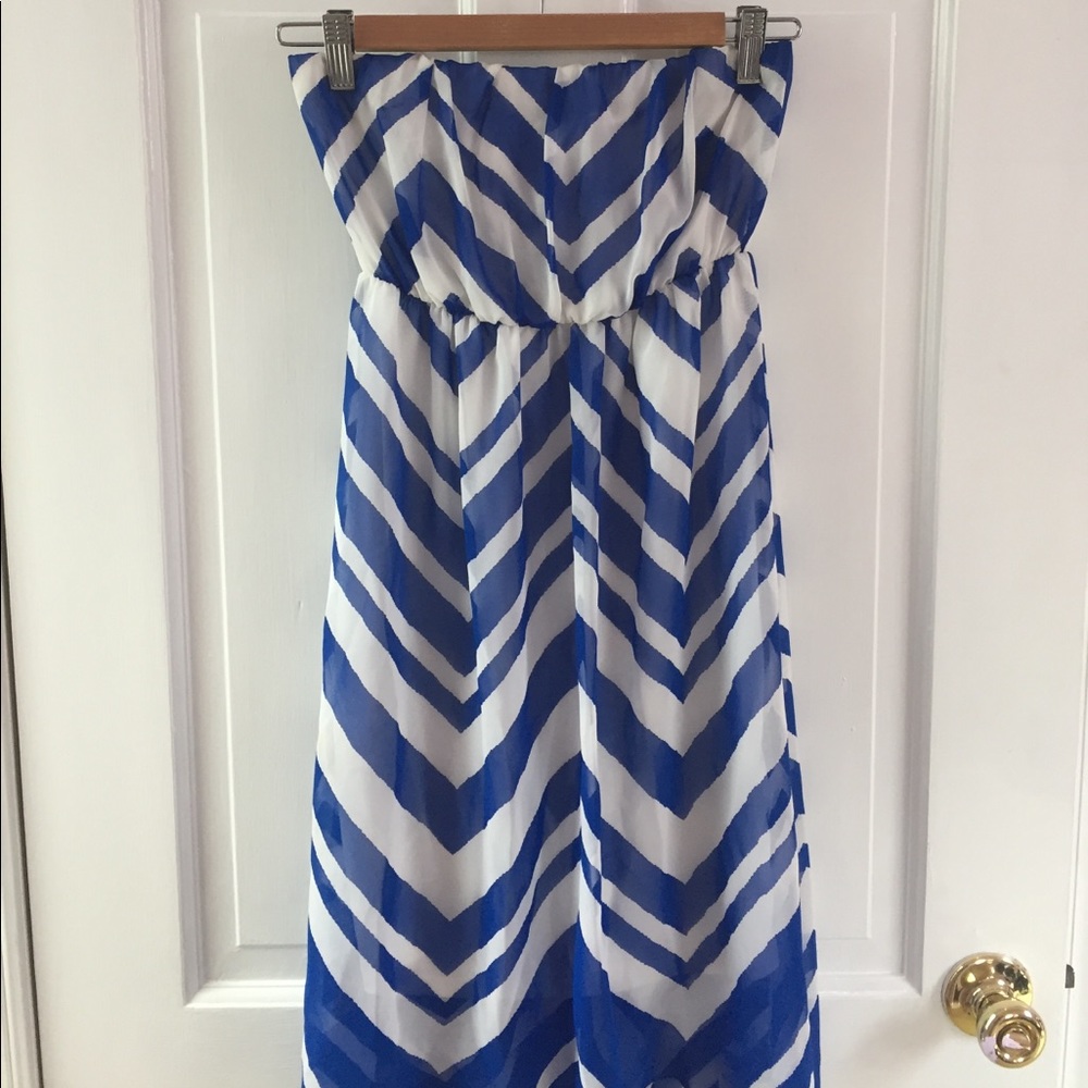 High-Low Blue & White Chevron Dress