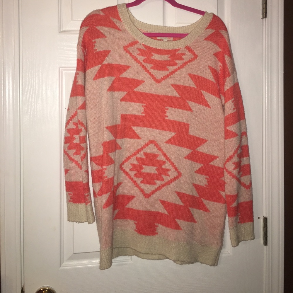 Gianna Bini Orange and Cream Patterned Sweater M