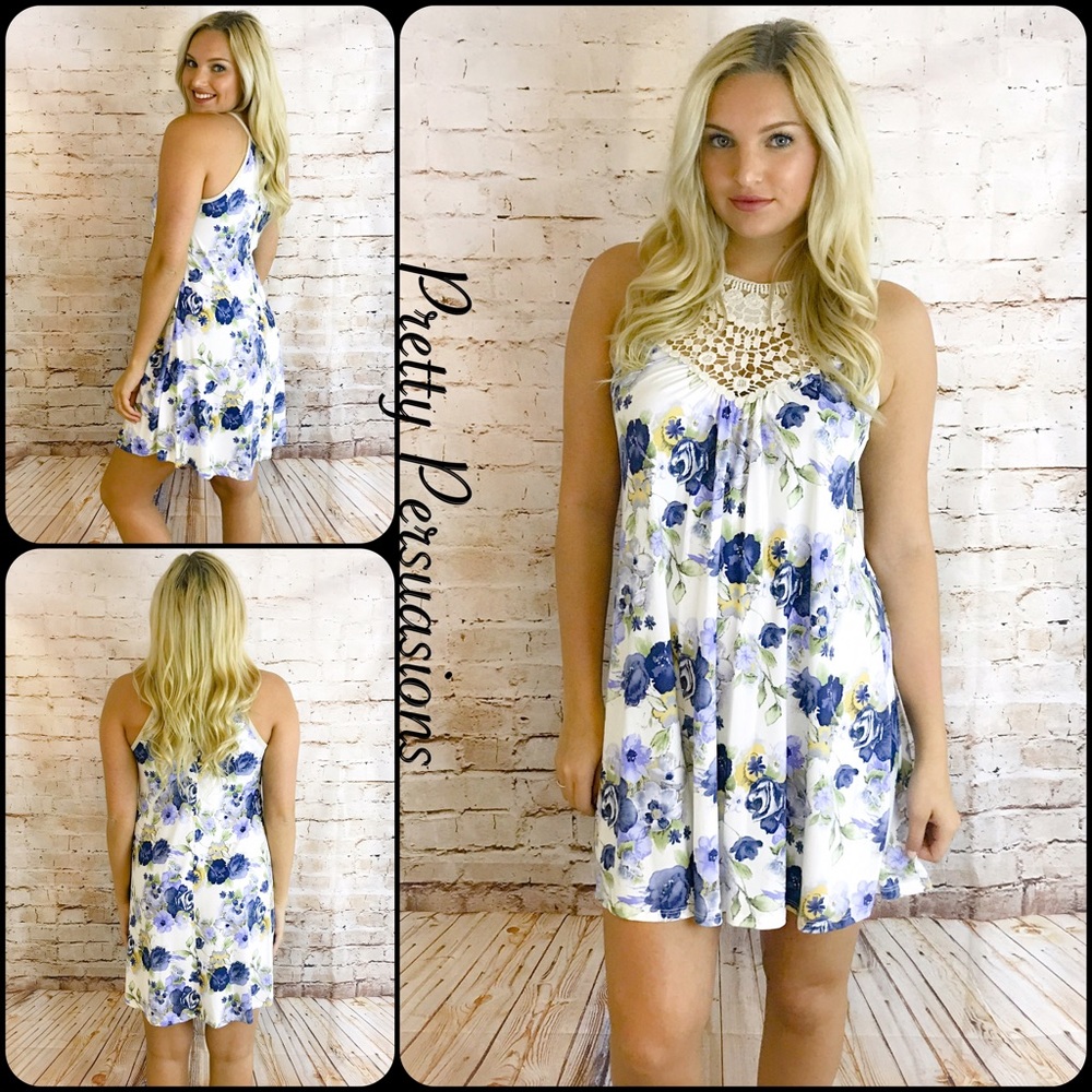 CLEARANCE‼️Ditsy Floral Print & Lace Crochet Dress - Picture 1 of 6