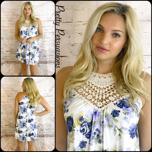 CLEARANCE‼️Ditsy Floral Print & Lace Crochet Dress - Picture 4 of 6