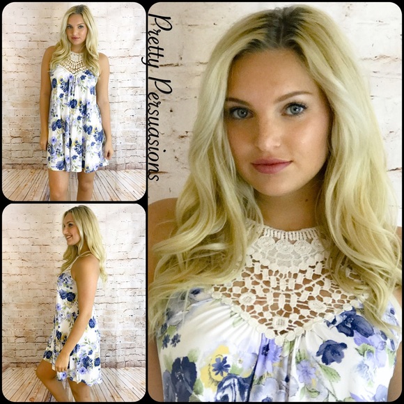 CLEARANCE‼️Ditsy Floral Print & Lace Crochet Dress - Picture 5 of 6