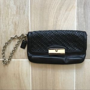 Coach Kristin Black Woven Leather Wristlet