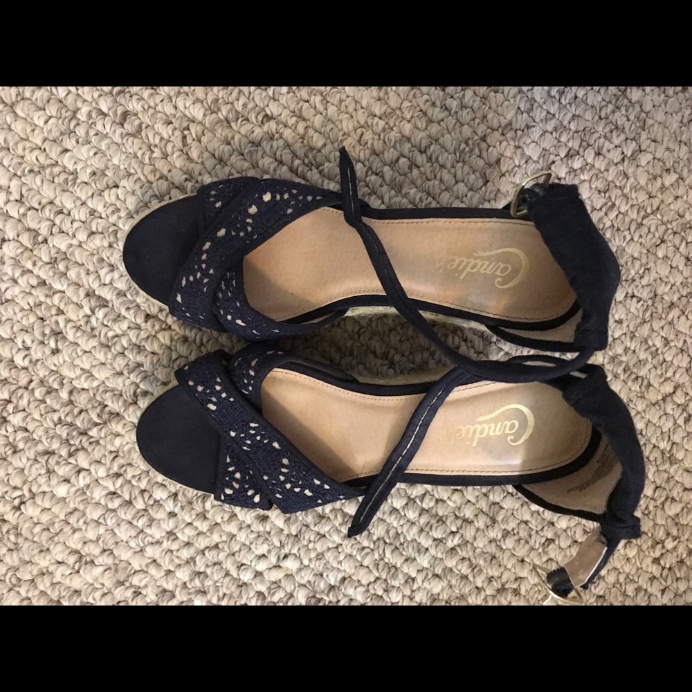 Navy Lace Wedges