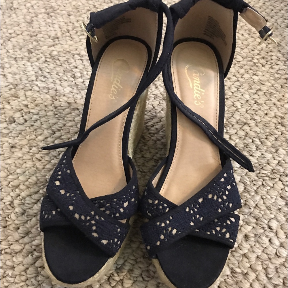 Navy Lace Wedges - Picture 2 of 5