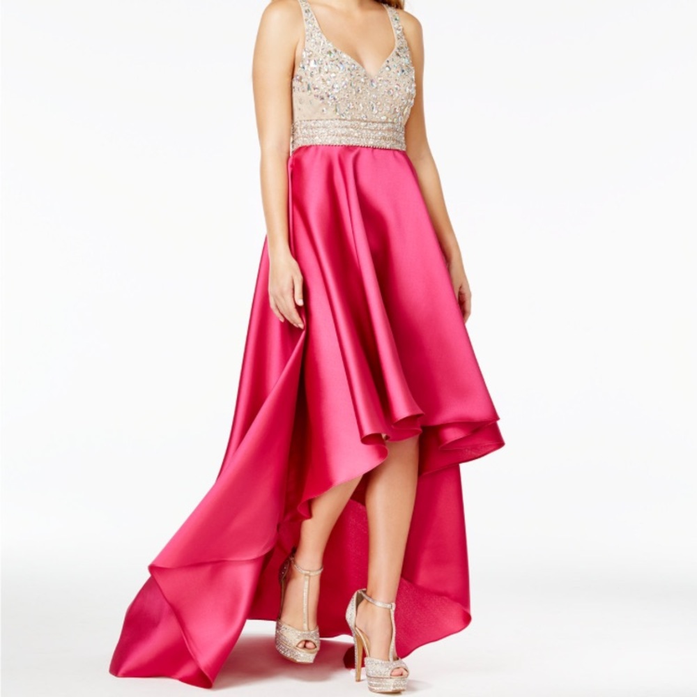 NWT formal dress embellished high low gown pink