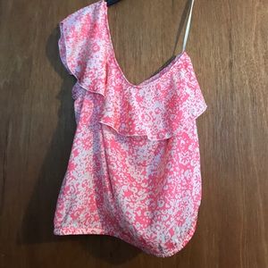 Bright pink floral off the shoulder blouse
