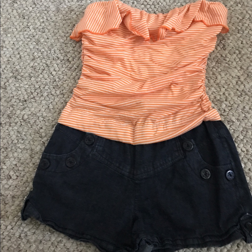 Romper-strapless orange and white striped