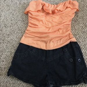Romper-strapless orange and white striped