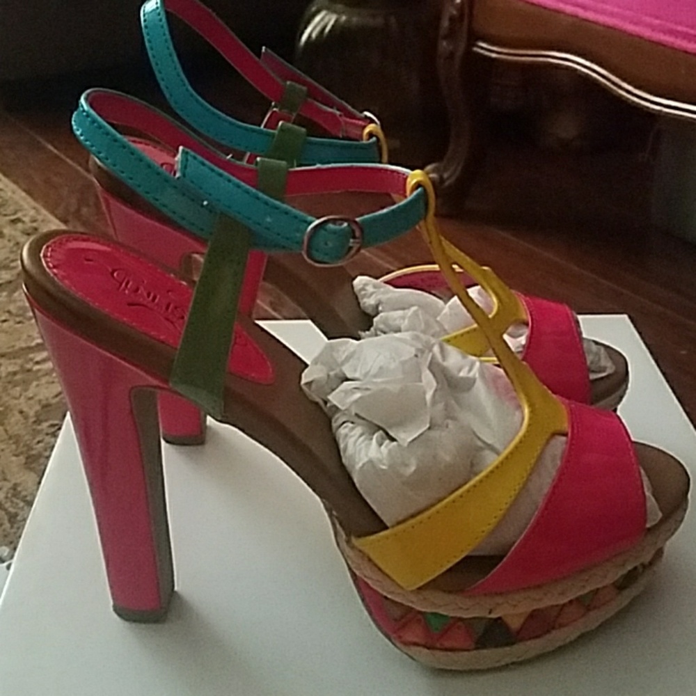 Bohemian Boho Platform Heels, Pink, Sandals