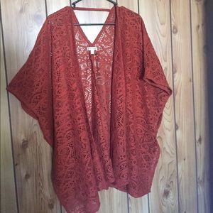 Rust orange crochet kimono