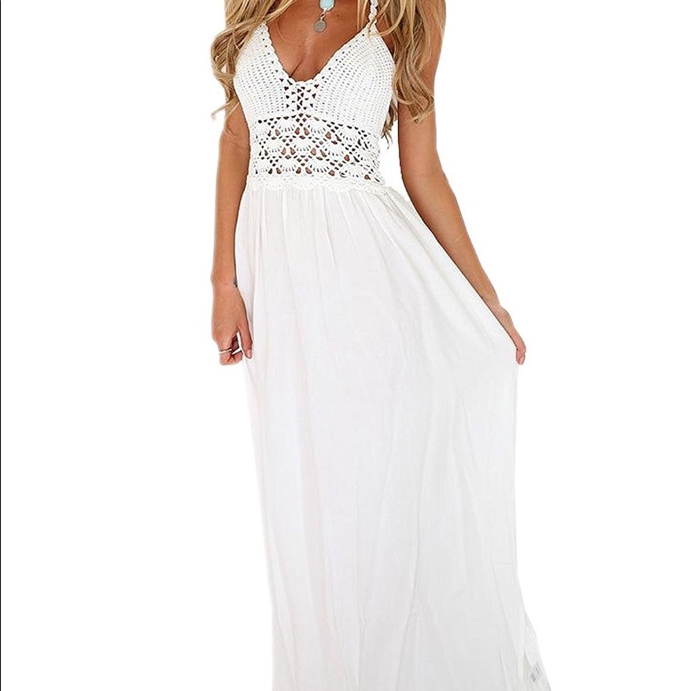 White maxi with crochet top