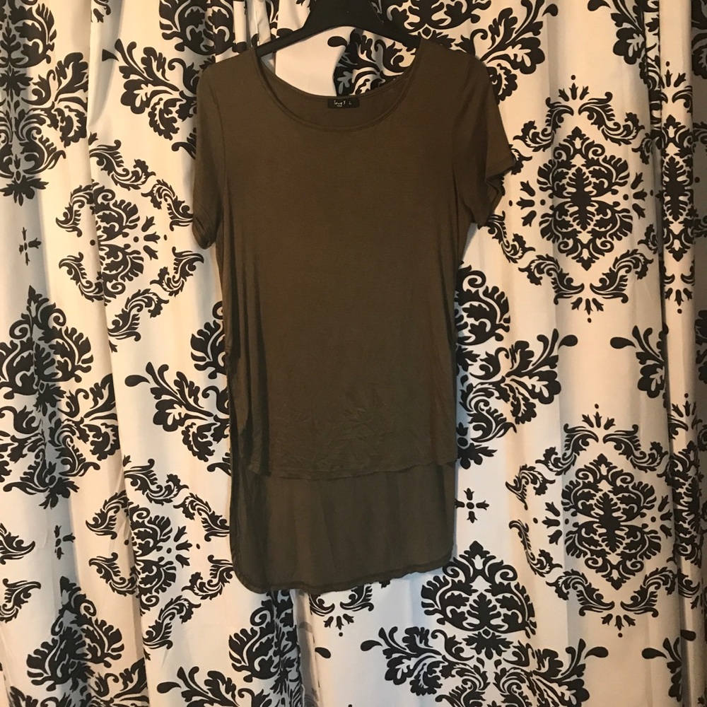 Olive green high low shirt