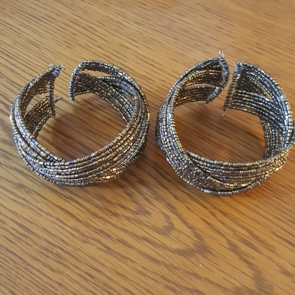 Gold Bangle bracelets beaded bronze color