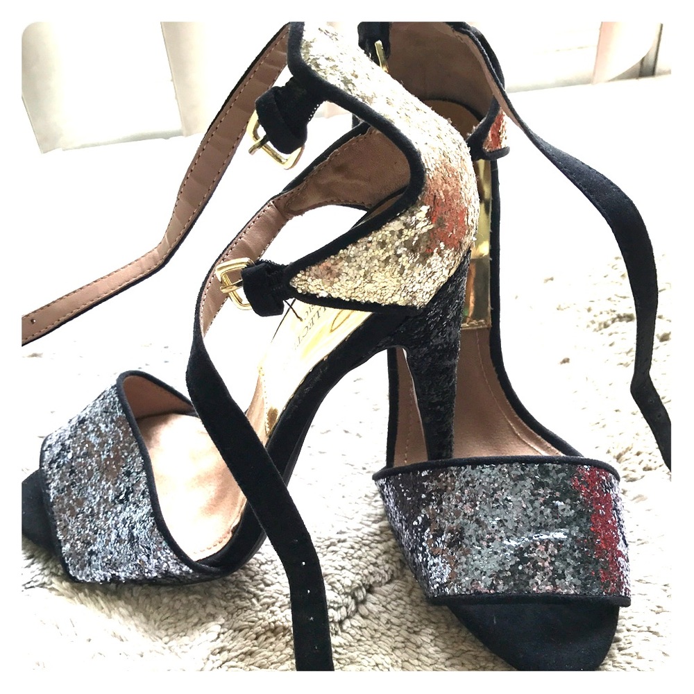 ZARA Ankle Strap Glitter Heel Dress Sandals