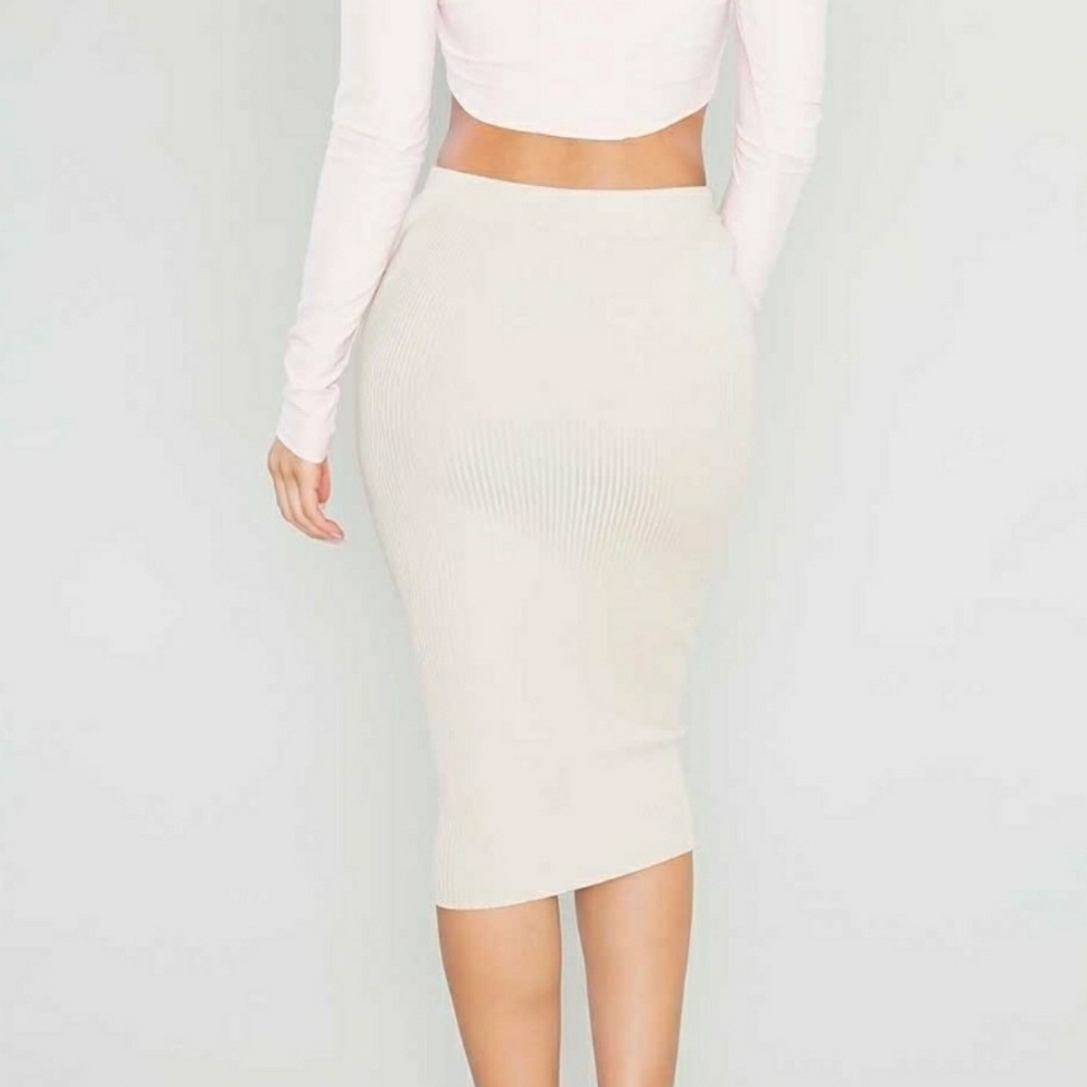 Ribbed Lace Up Midi Style Skirt Nude - Picture 3 of 6