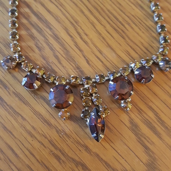 BRACELET CHOCKER NECKLACE SMALL RHINESTONE BROWN - Picture 3 of 4