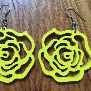 Carved yellow rose earrings