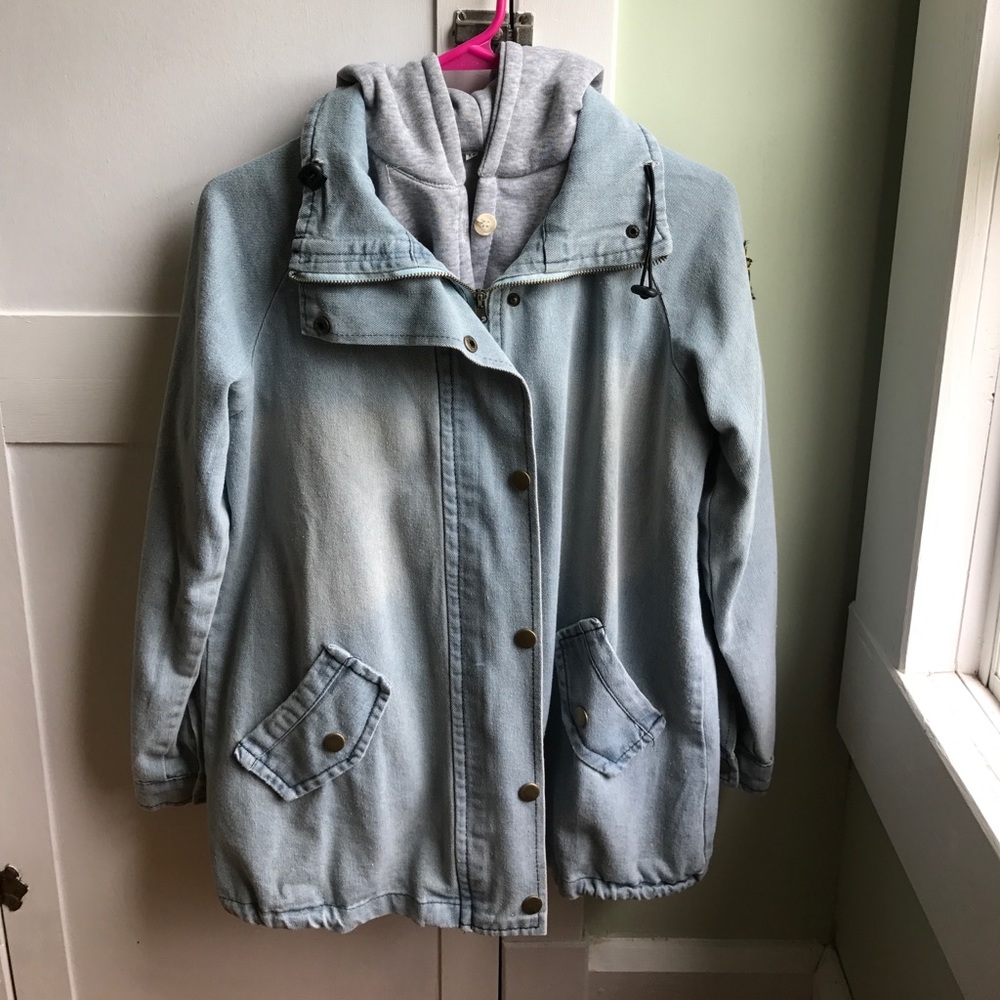 TRENDY denim jacket with grey detachable vest