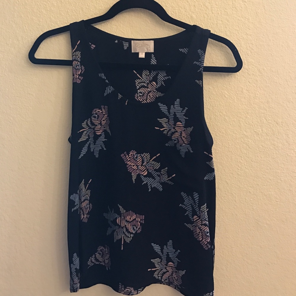 Riley Tank, Sz S, black with flower design