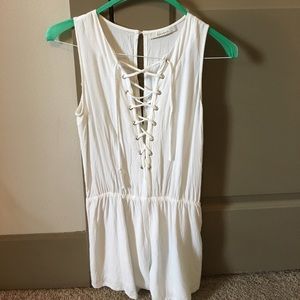 White Lace-Up Romper