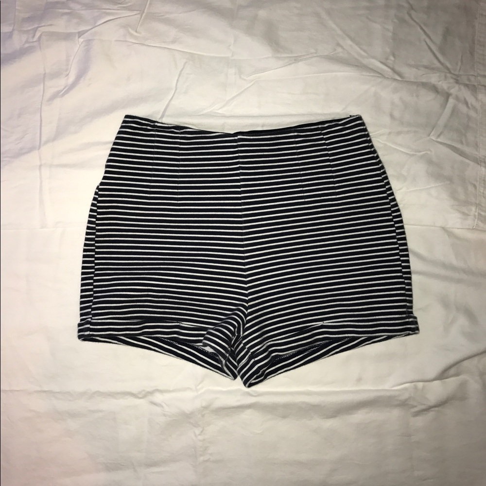 Black and white striped shorts