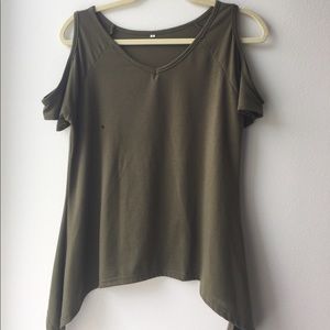olive tank top/ off the shoulder top