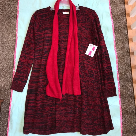 Bobbie Brooks Dresses & Skirts - Bobbie Brooks Red Sweater Dress With Scarf, New