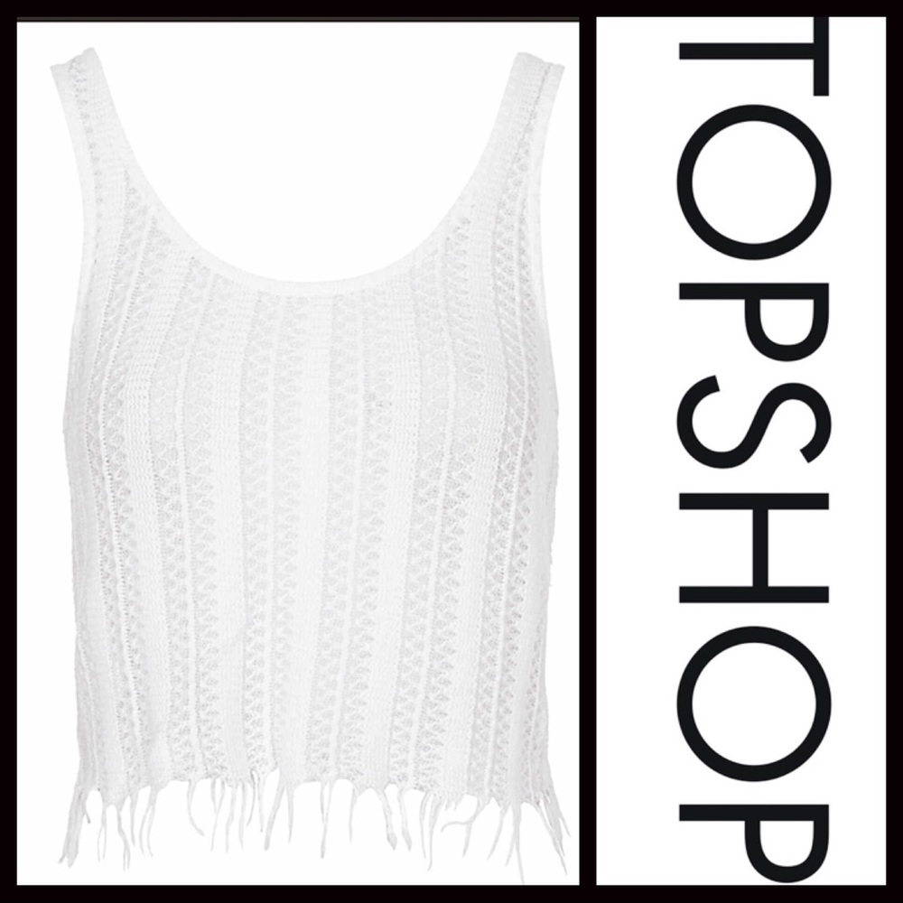 TOPSHOP WHITE BOHO FRINGE CROCHET TANK TOP A2C - Picture 4 of 7