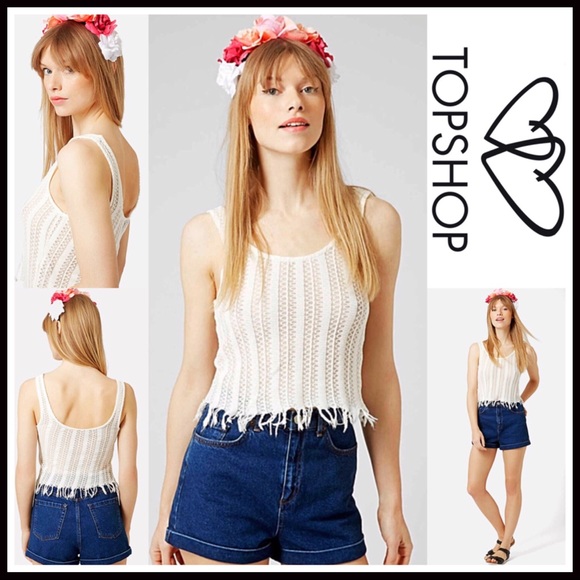 Topshop Tops - TOPSHOP WHITE BOHO FRINGE CROCHET TANK TOP A2C